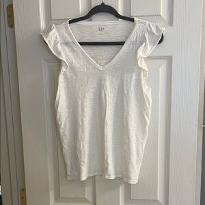 GAP White Sleeveless Ruffled Blouse